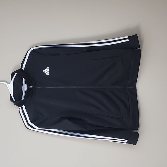 Adidas size 14 / 16 black and white longsleeve jacket zip up collar - Picture 1 of 7